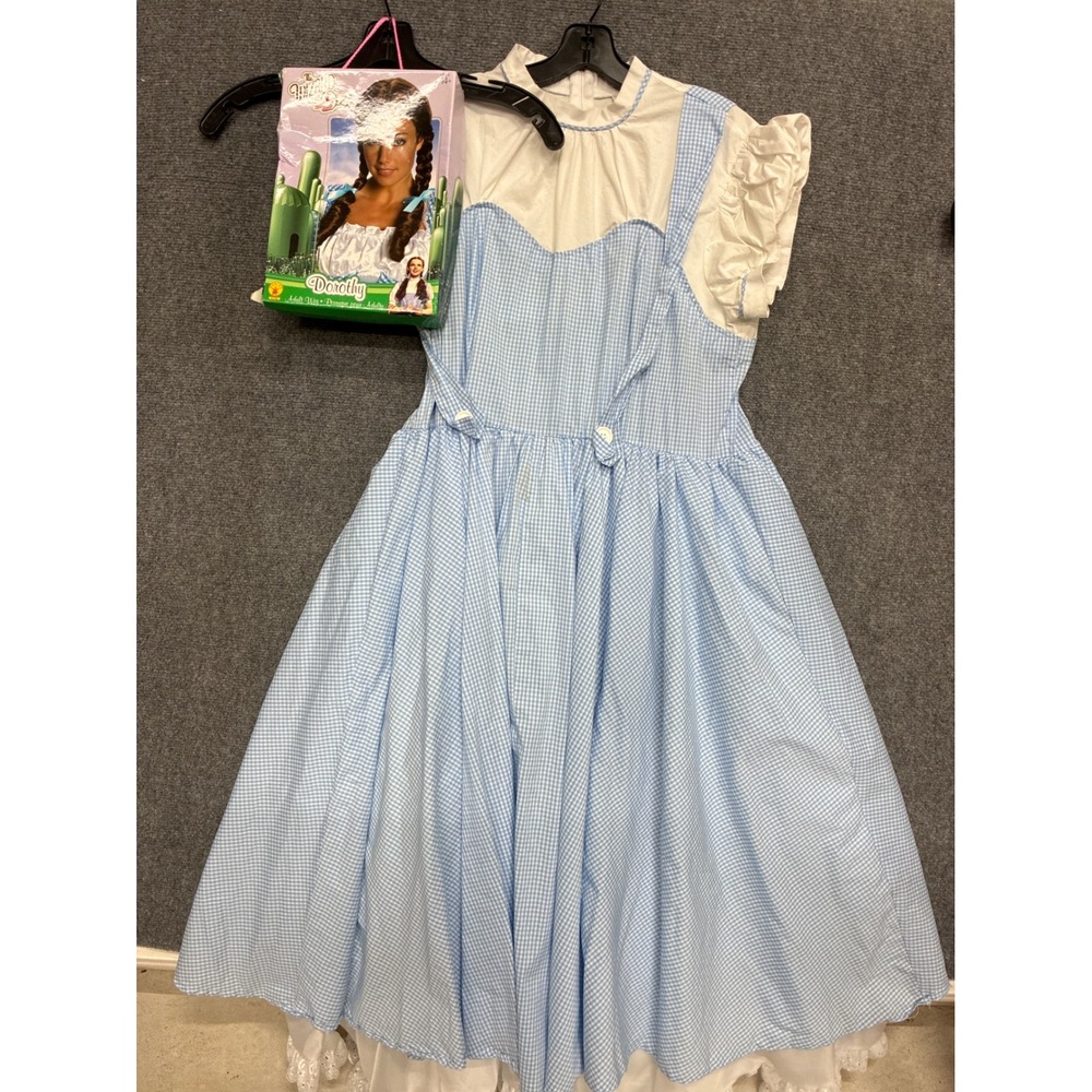 Costume Dorothy Wizard of Oz Adult Blue Gingham Dress Braided Pigtail Wig XL